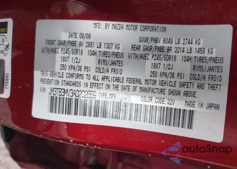 2010 Mazda Cx-9 Touring z USA, uszkodzony, nr VIN JM3TB3MV3A0202659